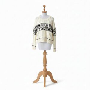 Mexx Sweater Women Large Cozy White and Black Patterned